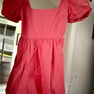 BNWOT ZARA Puff Sleeve Bubble Skirt Open Tie Back Dress Coral Pink Small